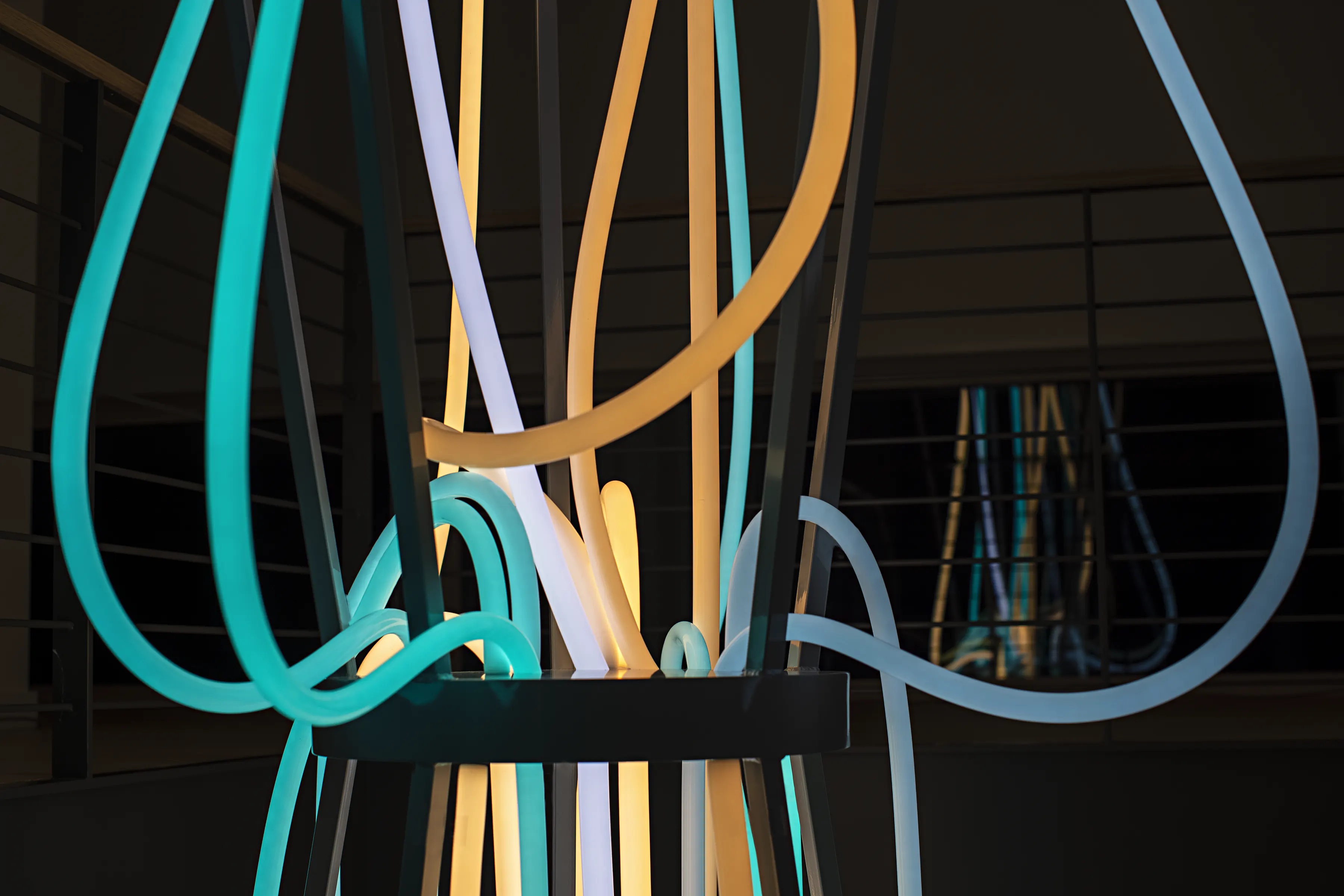AETERNUM SHELTER ISLAND Closeup, 2023, LEDs, diffusion material, custom lighting sequence, electrical hardware | Grimanesa Amorós | STIRworld
